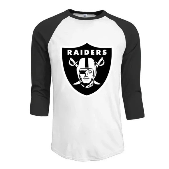 Nfl Women's Raiders Tailgate Baseball T-shirt 3/4 sleeve Large Front LOGO New - Picture 2 of 6